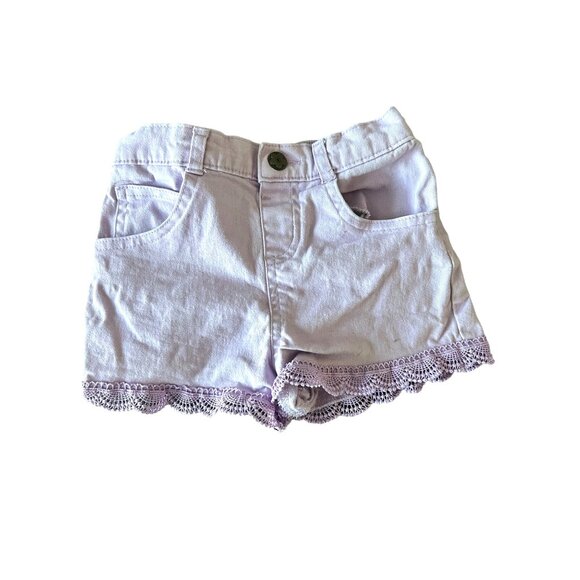 Girls Kids Lilac Shorts with lace trim size 18 months - Picture 1 of 4